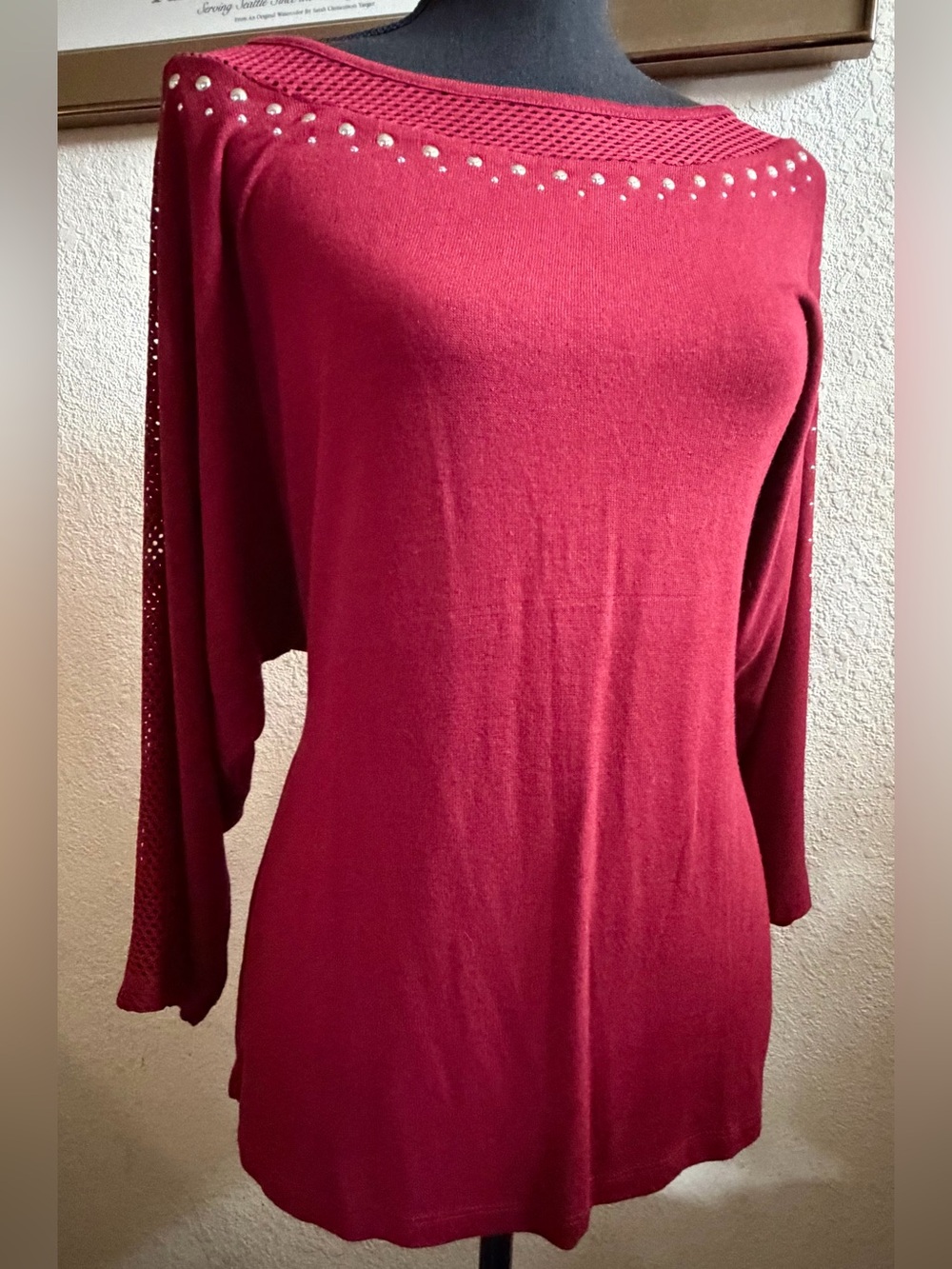 Belldini Red Boatneck Knit Top with Stud Detail